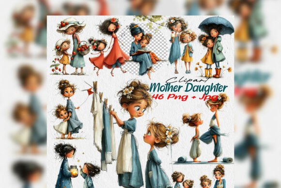 Download Whimsical Mother Daughter Clipart PNG - Daughter Collection